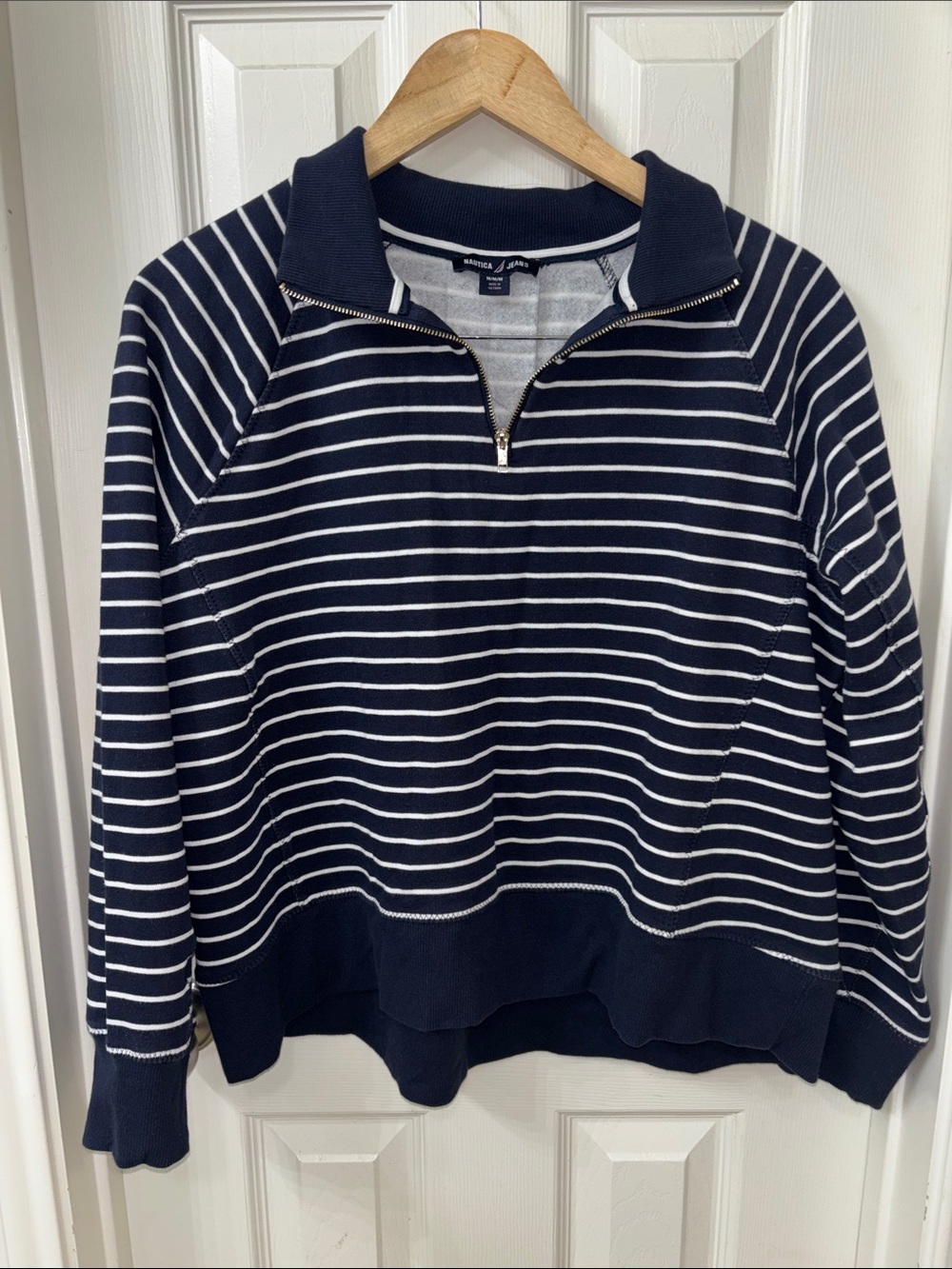 Nautica Navy & White Striped Quarter-Zip Pullover Sweatshirt